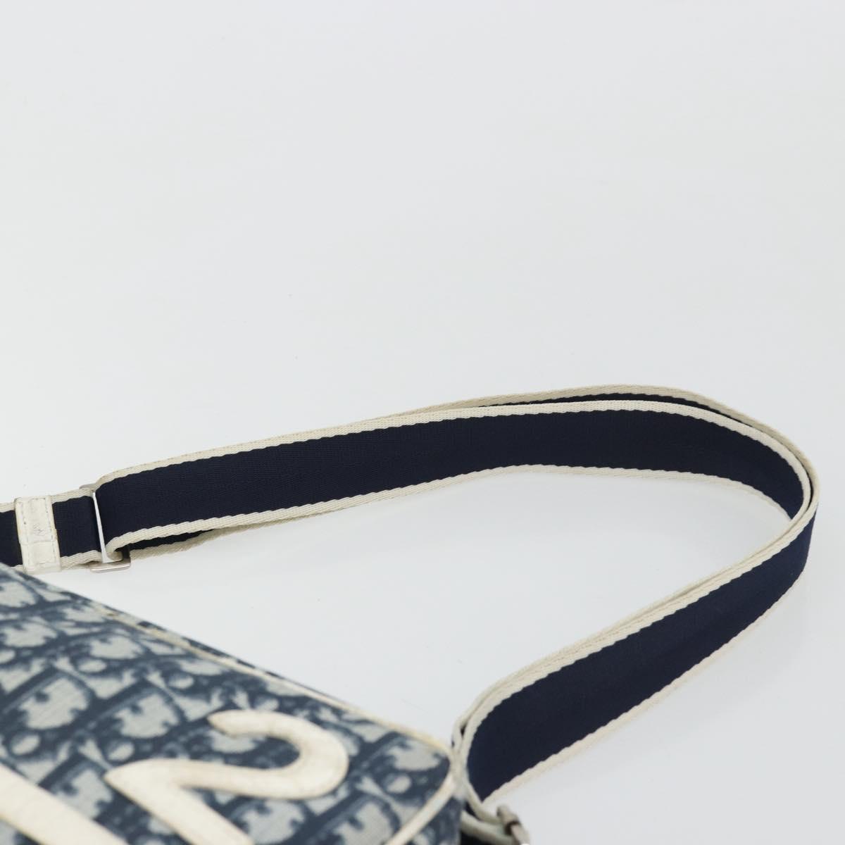 Christian Dior Trotter Canvas Shoulder Bag PVC Navy Silver Auth 176185