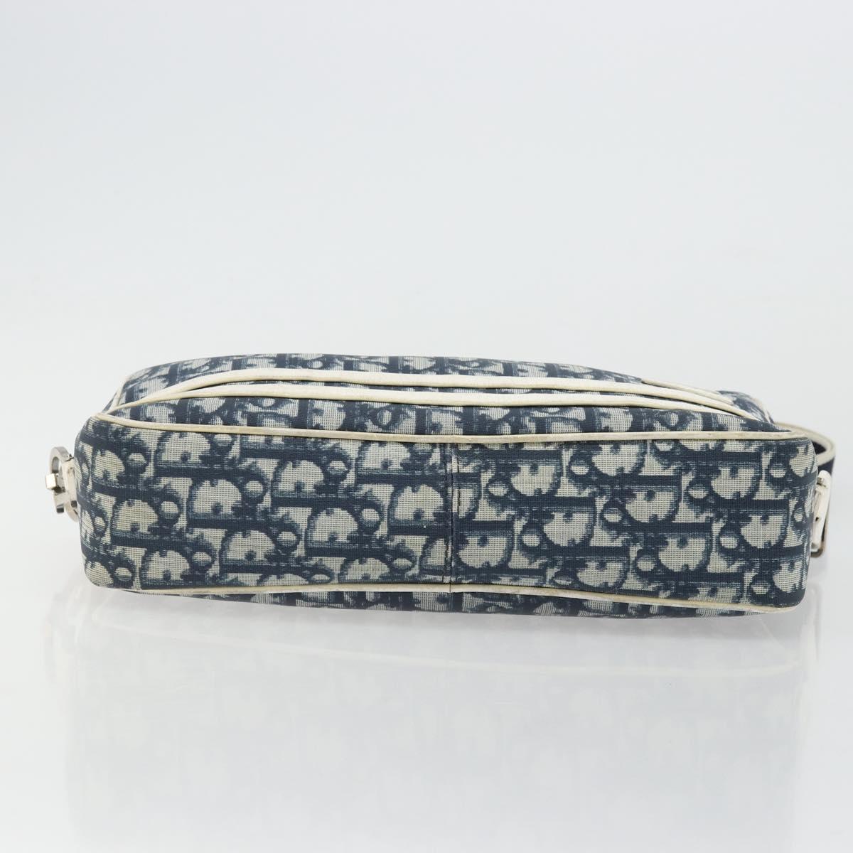 Christian Dior Trotter Canvas Shoulder Bag PVC Navy Silver Auth 176185