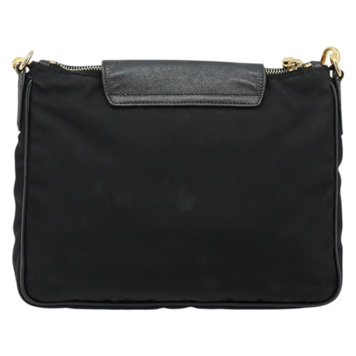 PRADA Shoulder Bag Nylon Black Gold Auth 176186A