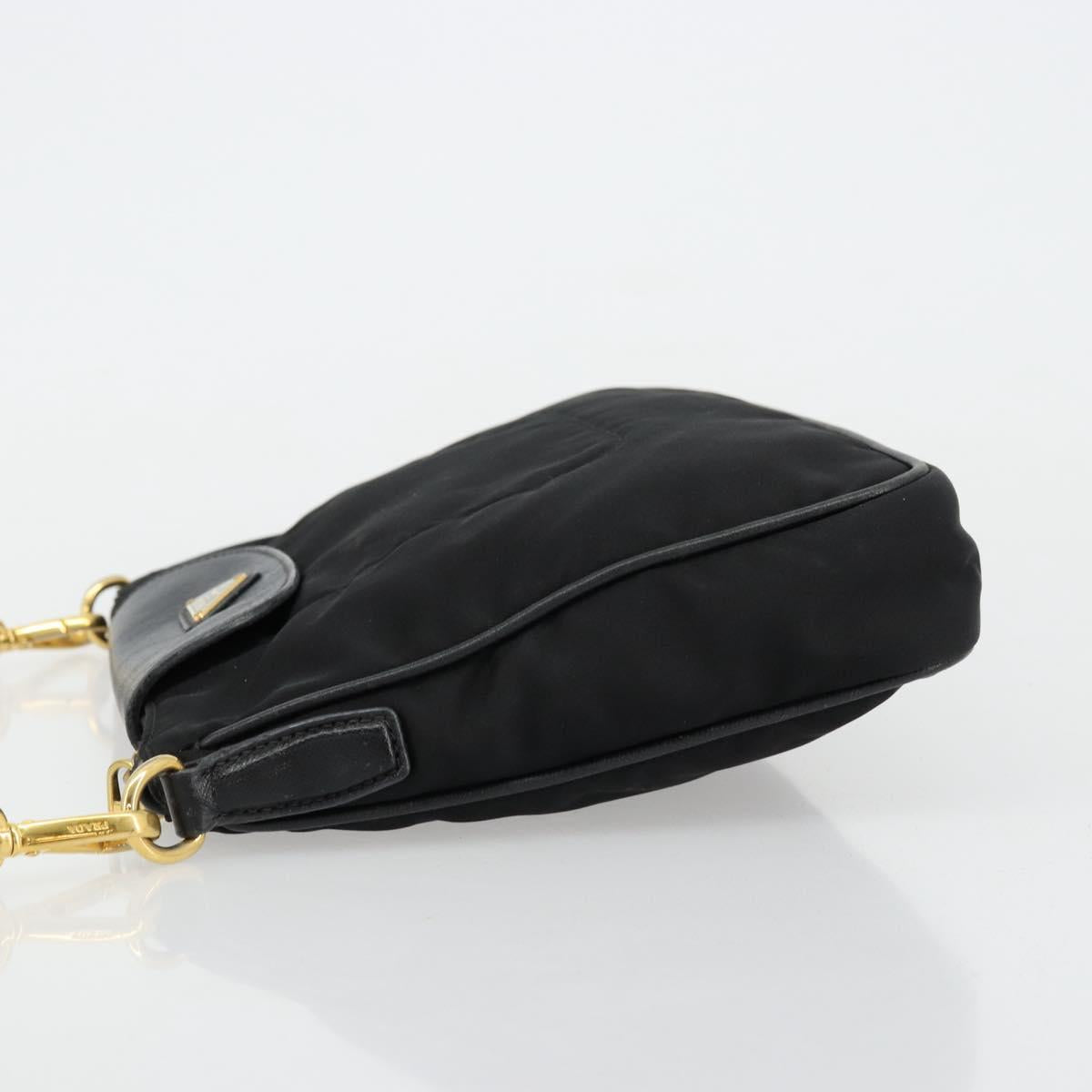 PRADA Shoulder Bag Nylon Black Gold Auth 176186A