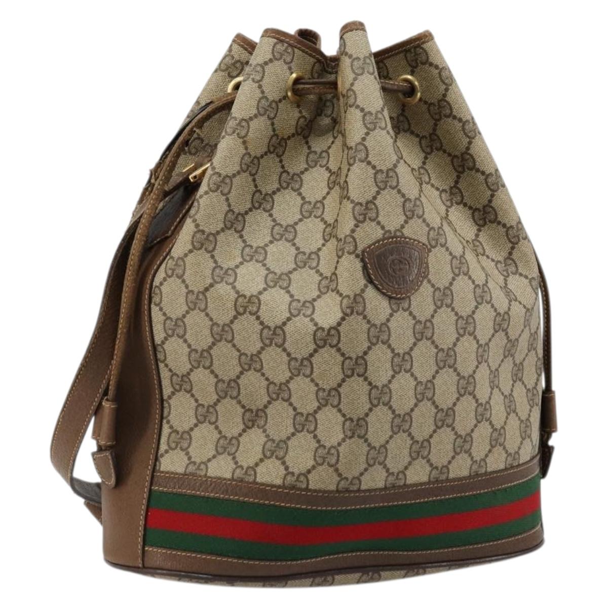 GUCCI GG Supreme Web Sherry Line Bag PVC Beige Gold 001 41 0850 Auth 176189