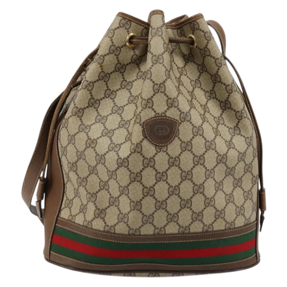 GUCCI GG Supreme Web Sherry Line Bag PVC Beige Gold 001 41 0850 Auth 176189