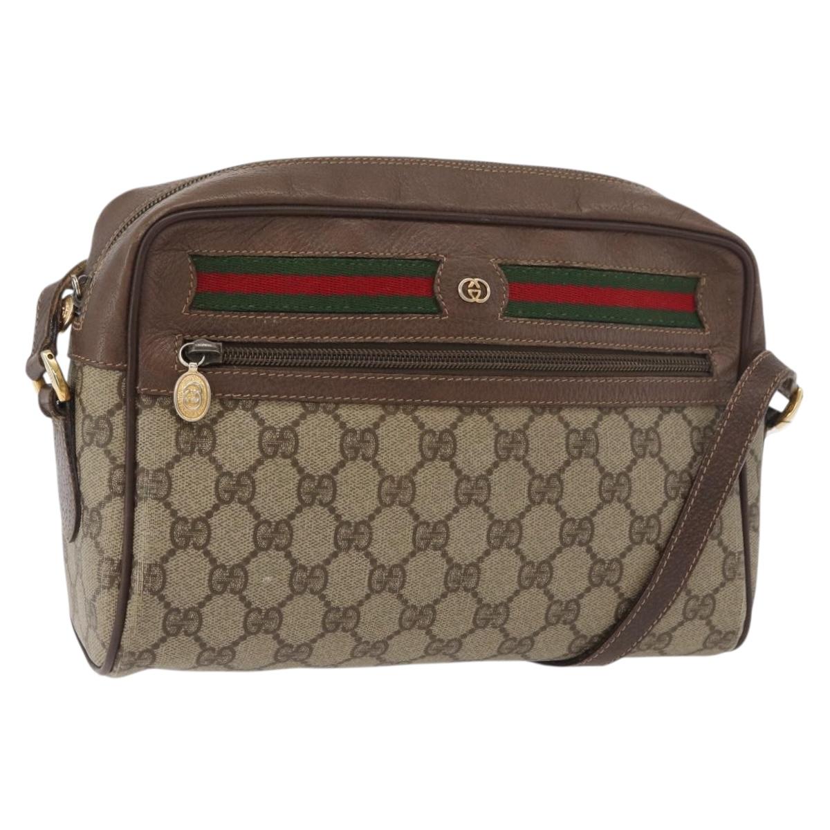 GUCCI GG Supreme Web Sherry Line Bag PVC Beige Gold 001 113 6472 Auth 176195