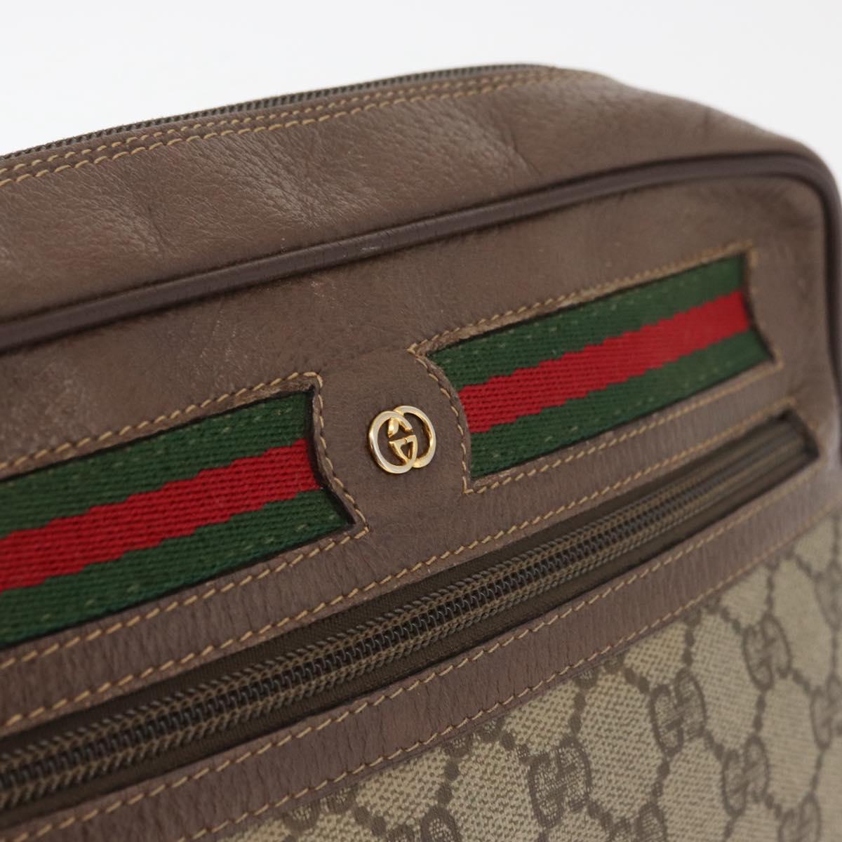 GUCCI GG Supreme Web Sherry Line Bag PVC Beige Gold 001 113 6472 Auth 176195