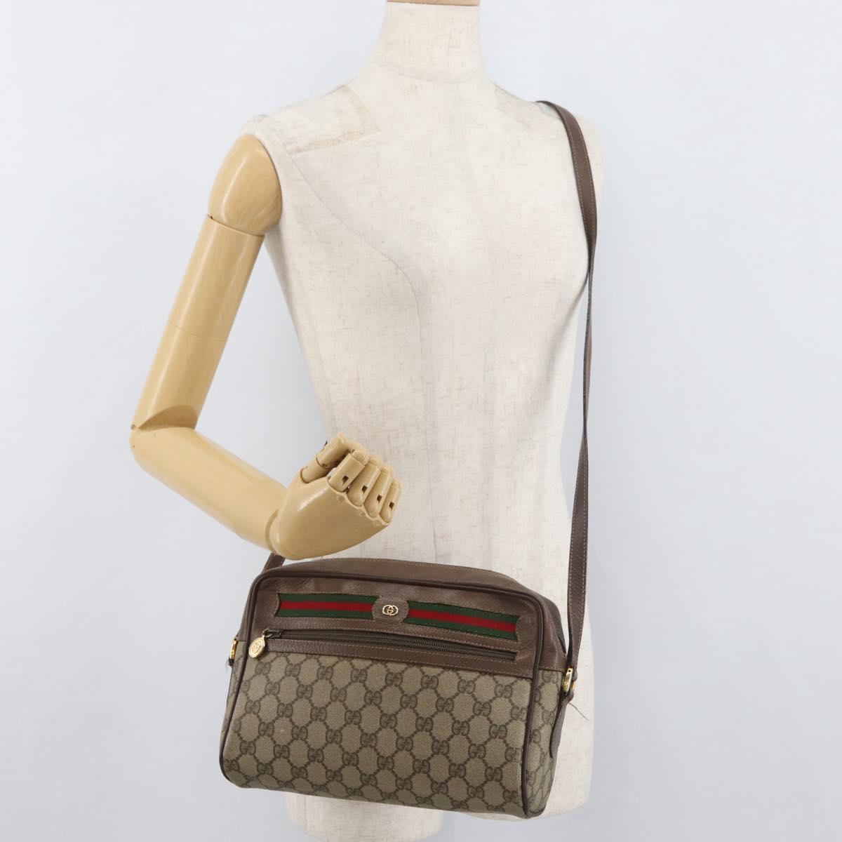 GUCCI GG Supreme Web Sherry Line Bag PVC Beige Gold 001 113 6472 Auth 176195