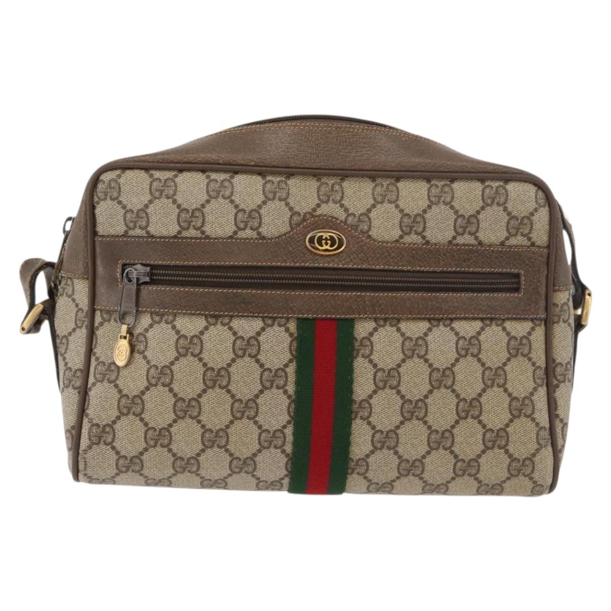 GUCCI GG Supreme Web Sherry Line Bag PVC Beige Red 68 02 005 Auth 176196