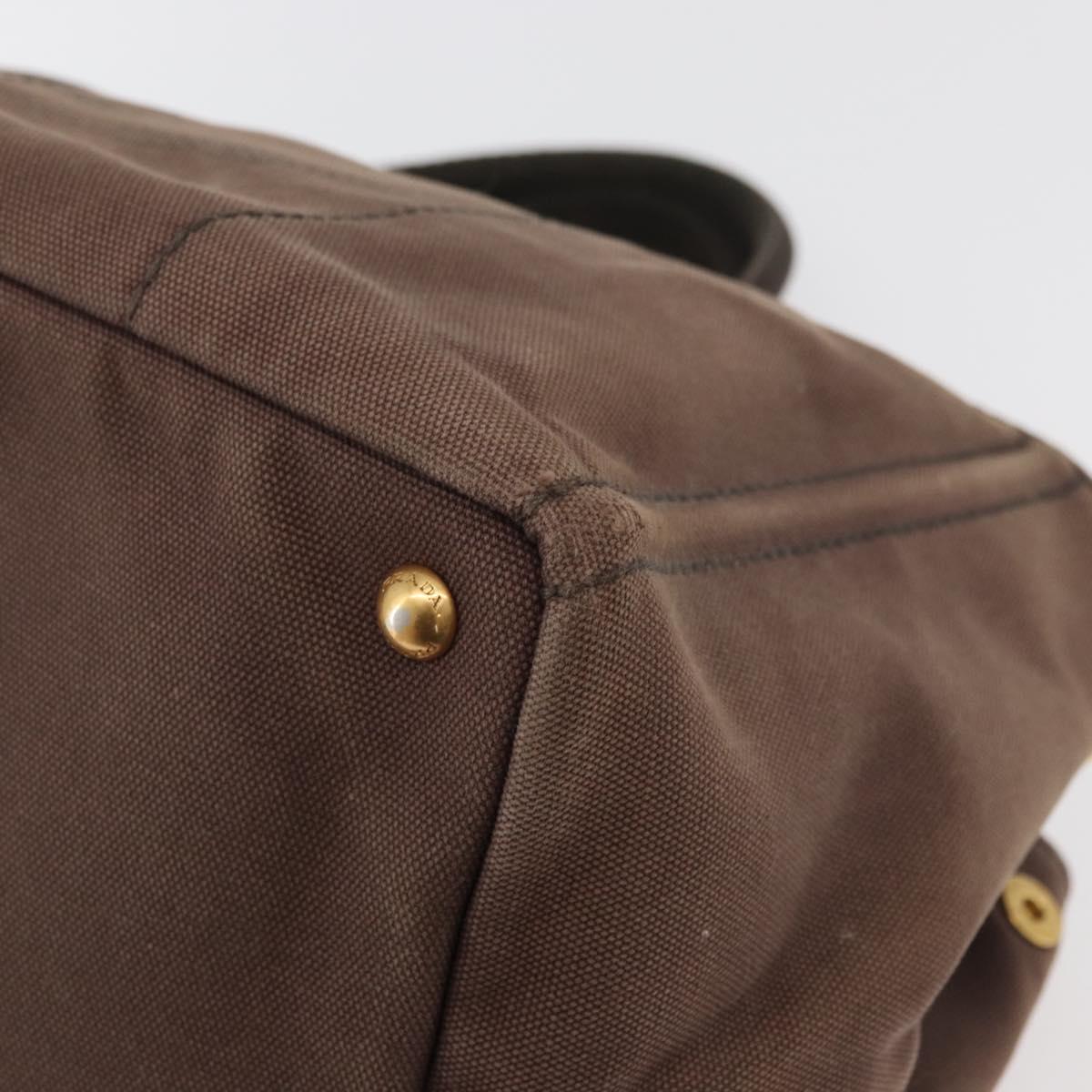 PRADA Canapa MM Hand Bag Canvas Brown Gold Auth 176198