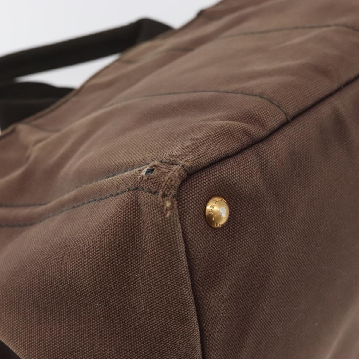PRADA Canapa MM Hand Bag Canvas Brown Gold Auth 176198