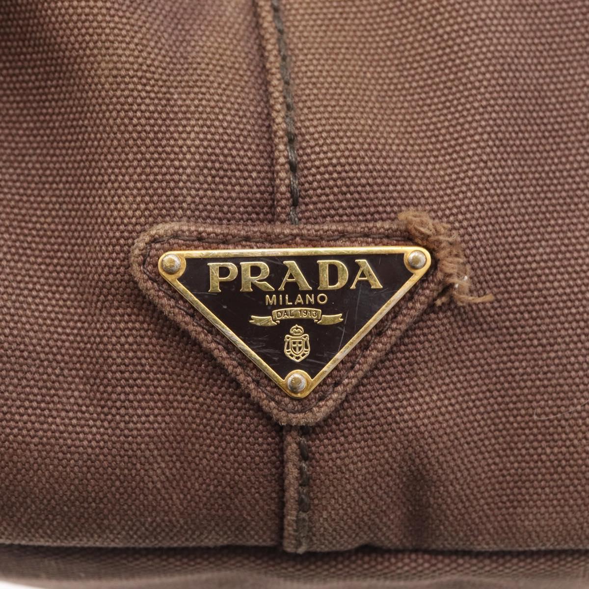 PRADA Canapa MM Hand Bag Canvas Brown Gold Auth 176198