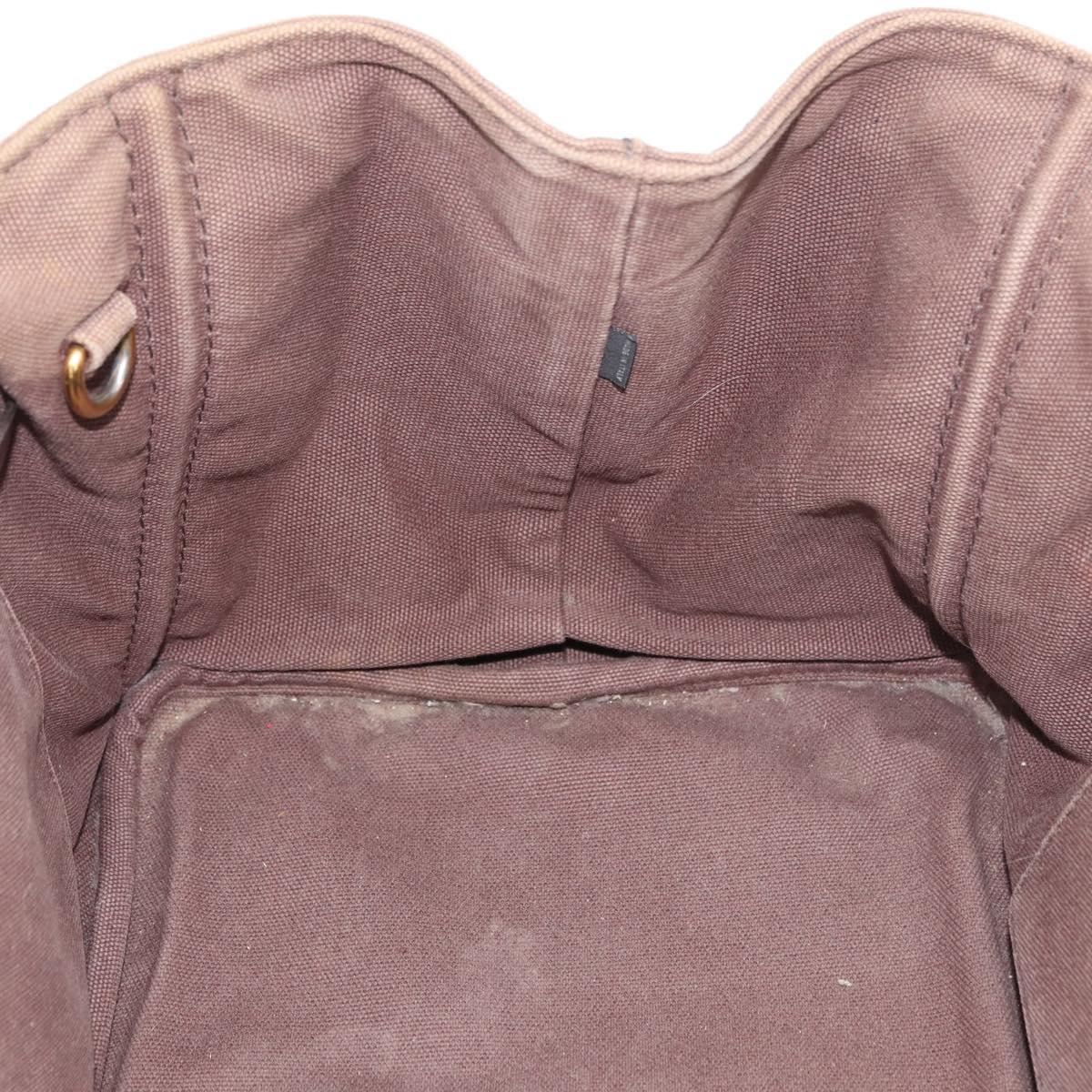 PRADA Canapa MM Hand Bag Canvas Brown Gold Auth 176198