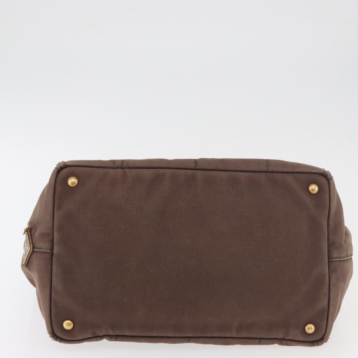 PRADA Canapa MM Hand Bag Canvas Brown Gold Auth 176198