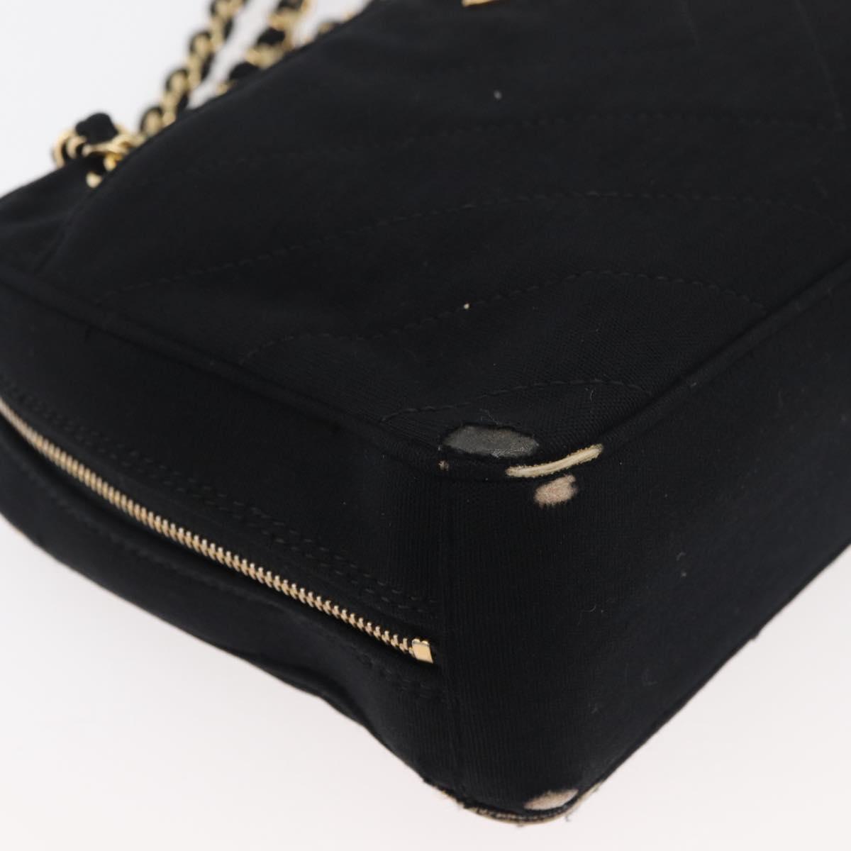 CHANEL V Stitch Chain Hand Bag Cotton Black Gold CC Auth 176202