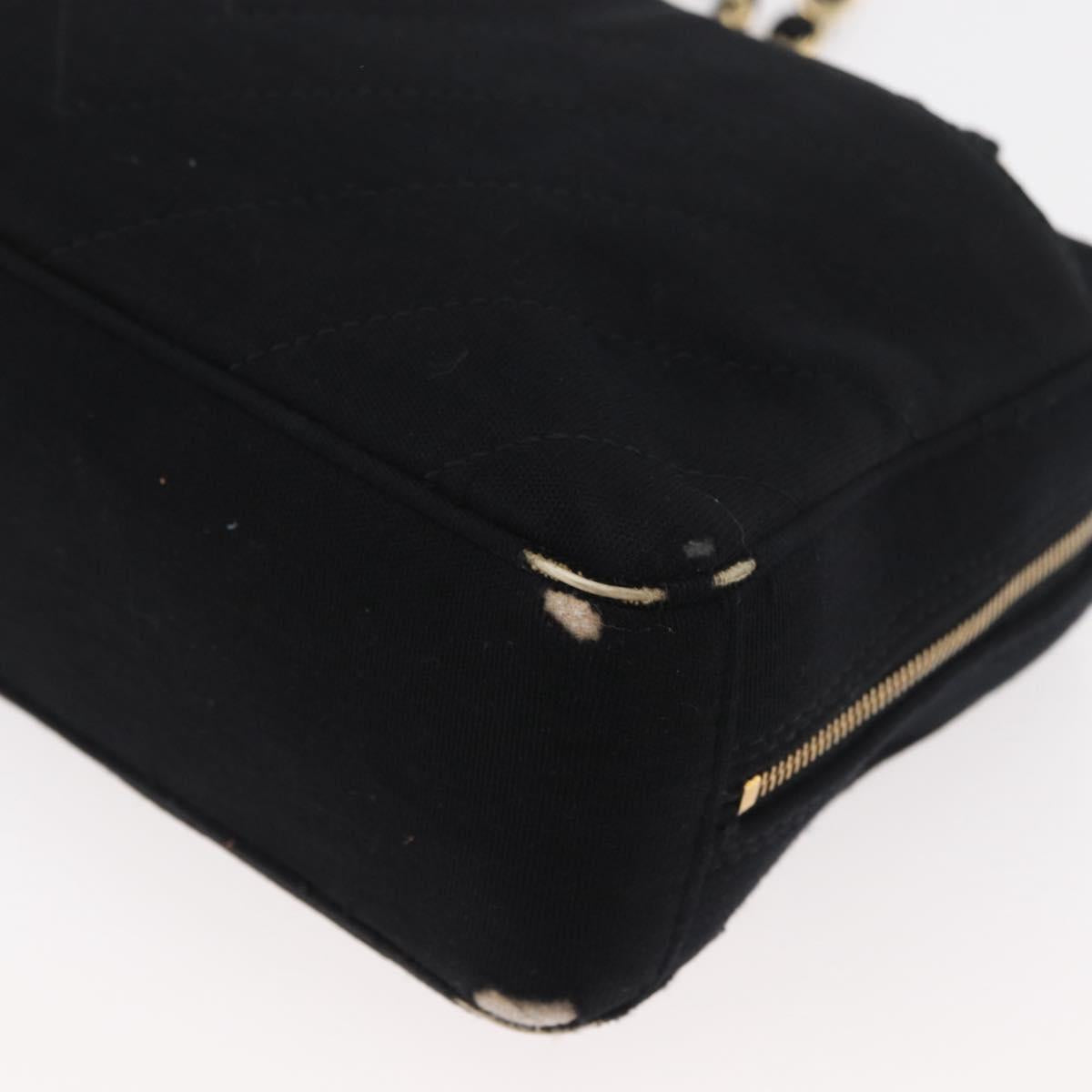 CHANEL V Stitch Chain Hand Bag Cotton Black Gold CC Auth 176202