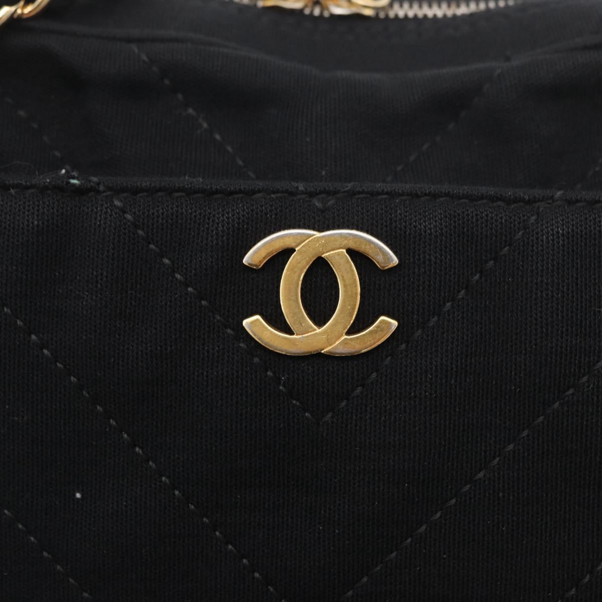 CHANEL V Stitch Chain Hand Bag Cotton Black Gold CC Auth 176202