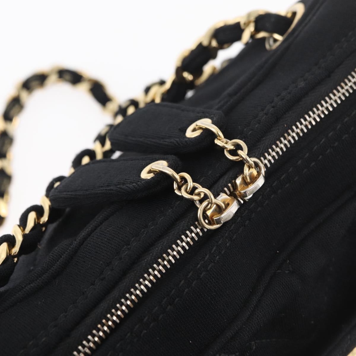 CHANEL V Stitch Chain Hand Bag Cotton Black Gold CC Auth 176202