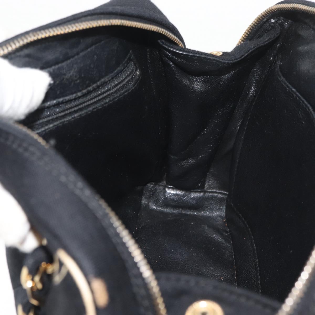 CHANEL V Stitch Chain Hand Bag Cotton Black Gold CC Auth 176202