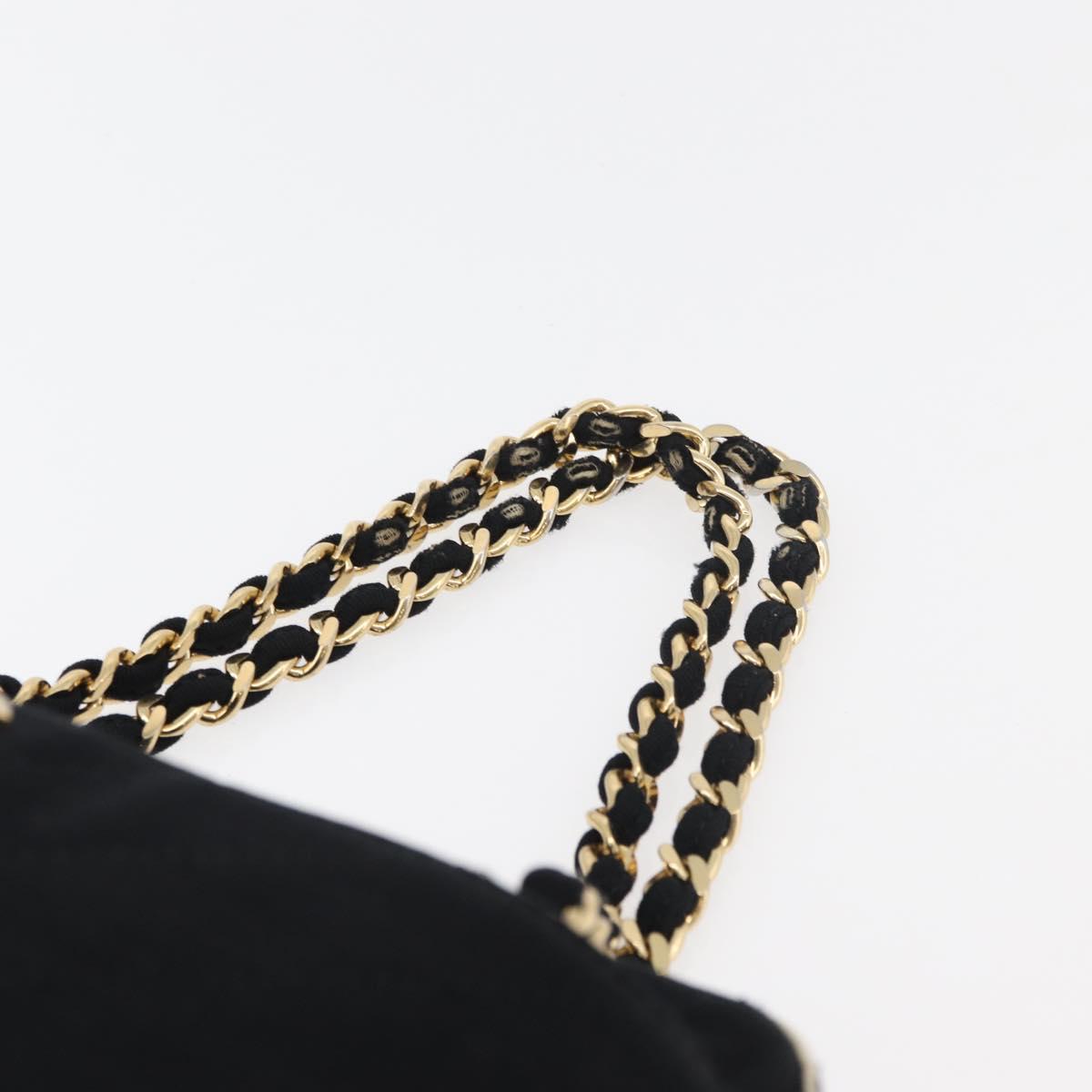 CHANEL V Stitch Chain Hand Bag Cotton Black Gold CC Auth 176202