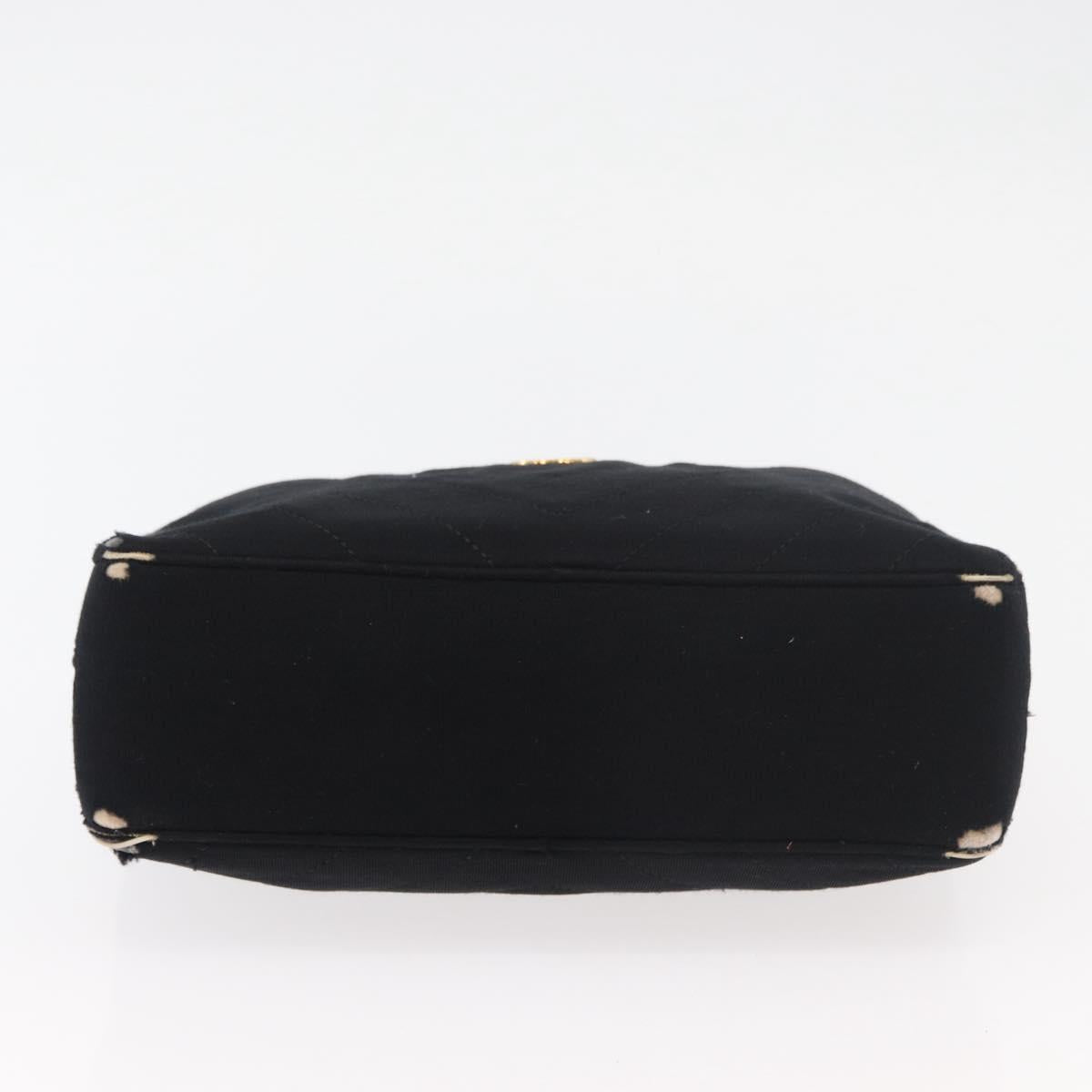 CHANEL V Stitch Chain Hand Bag Cotton Black Gold CC Auth 176202