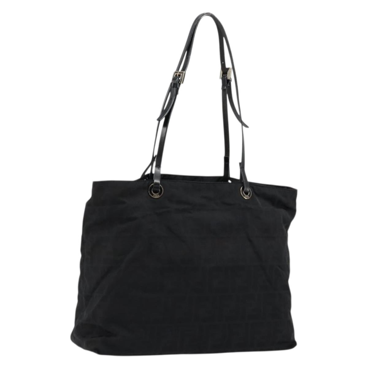 FENDI Zucca Canvas Tote Bag Nylon Black Silver Auth 176210