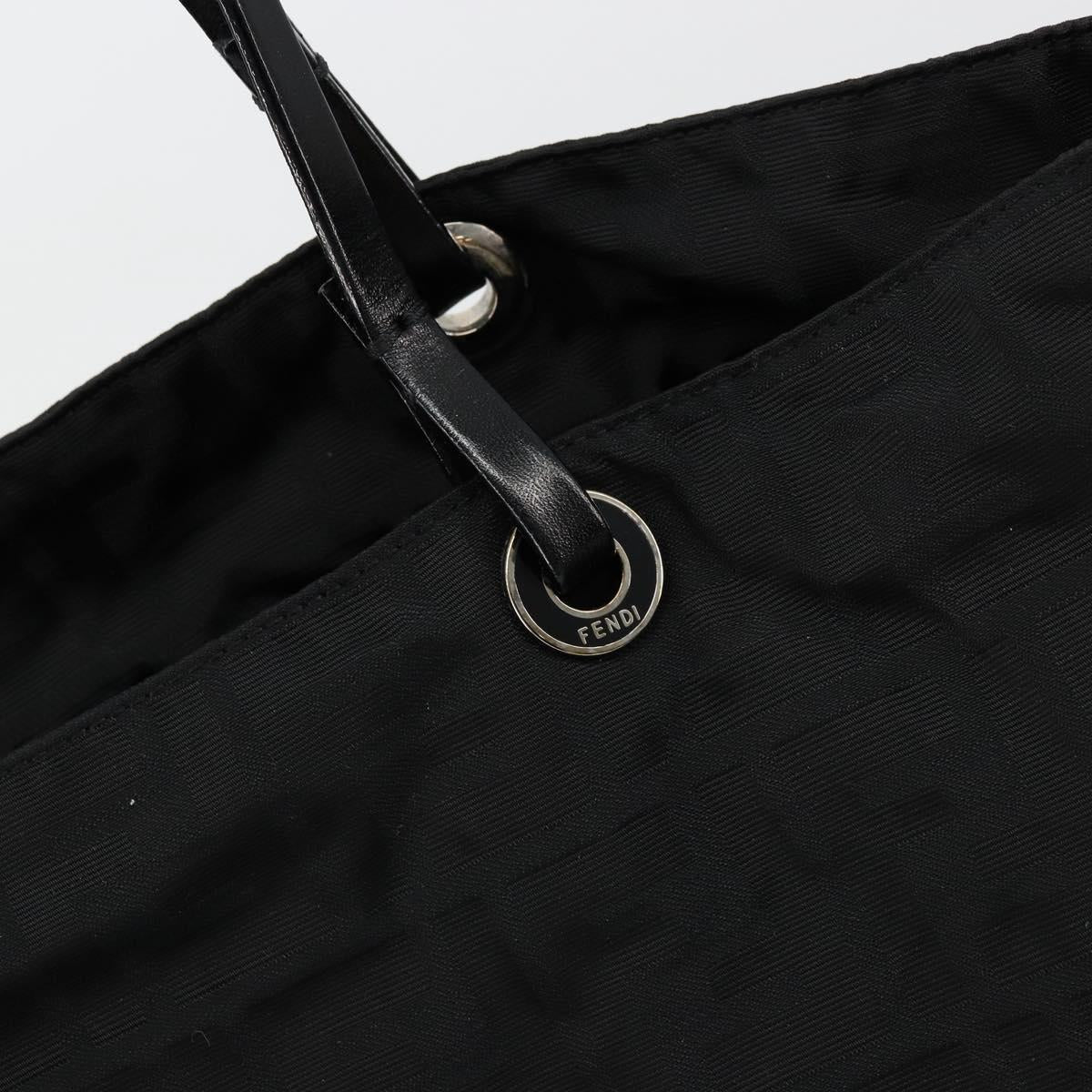 FENDI Zucca Canvas Tote Bag Nylon Black Silver Auth 176210