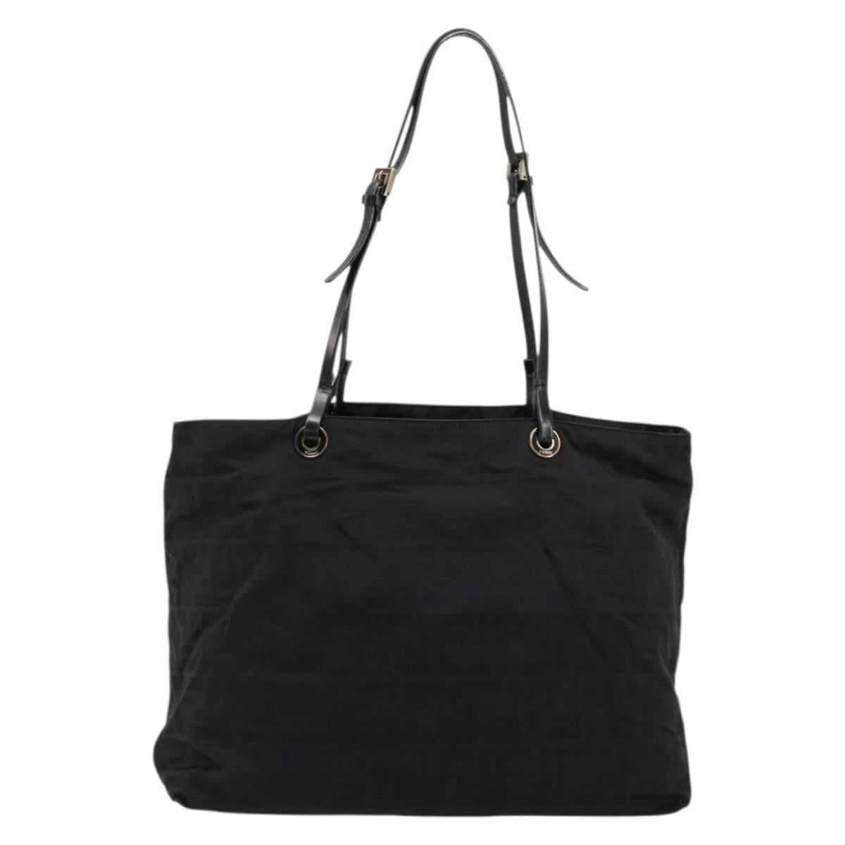 FENDI Zucca Canvas Tote Bag Nylon Black Silver Auth 176210