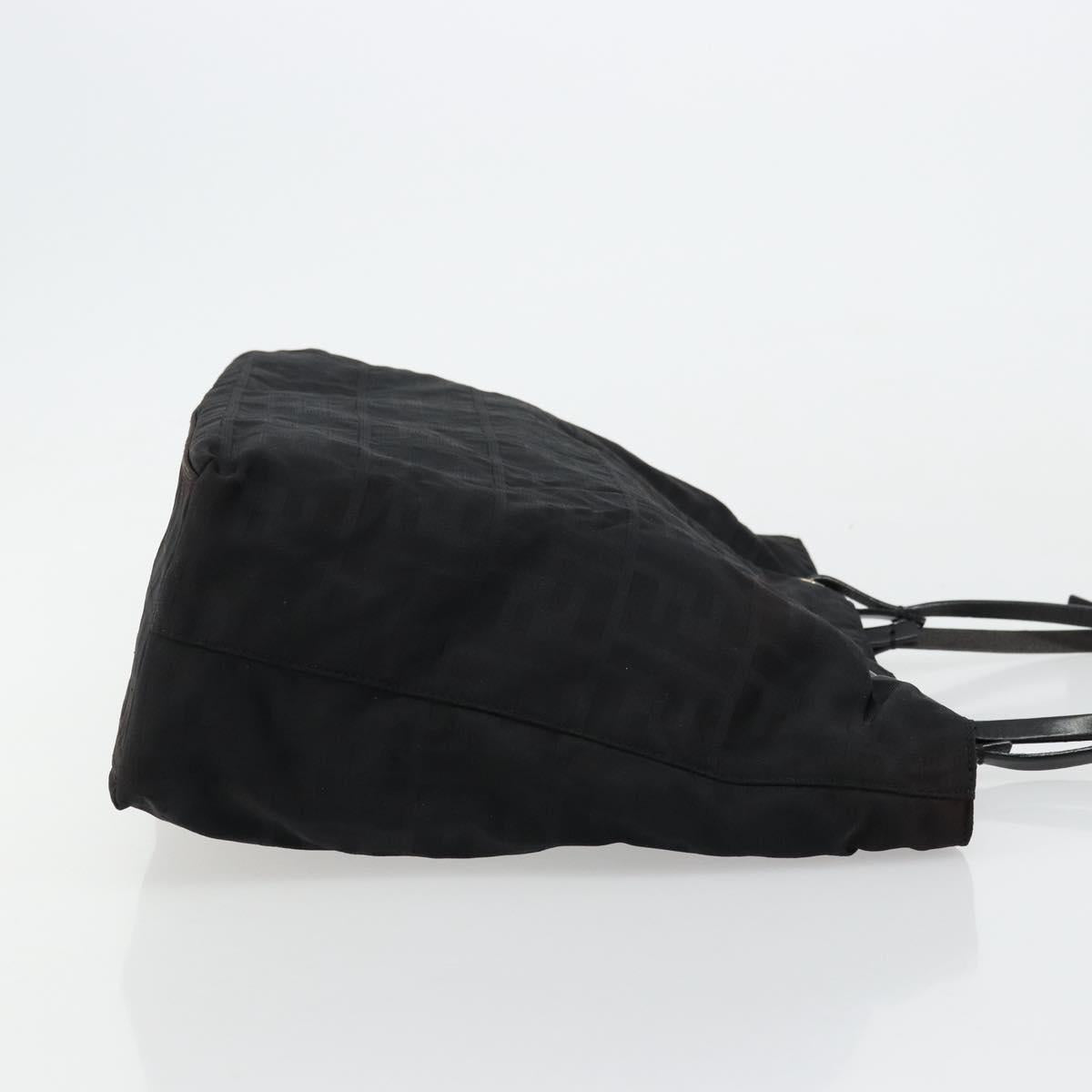 FENDI Zucca Canvas Tote Bag Nylon Black Silver Auth 176210
