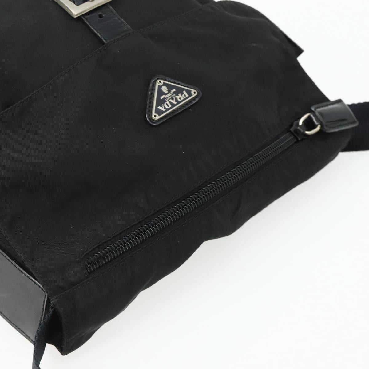 PRADA Shoulder Bag Nylon Black Silver Auth 176211