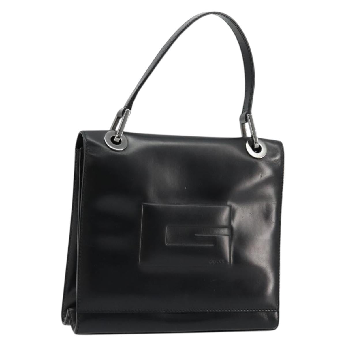GUCCI Hand Bag Leather Black Silver 007 2002 Auth 176212