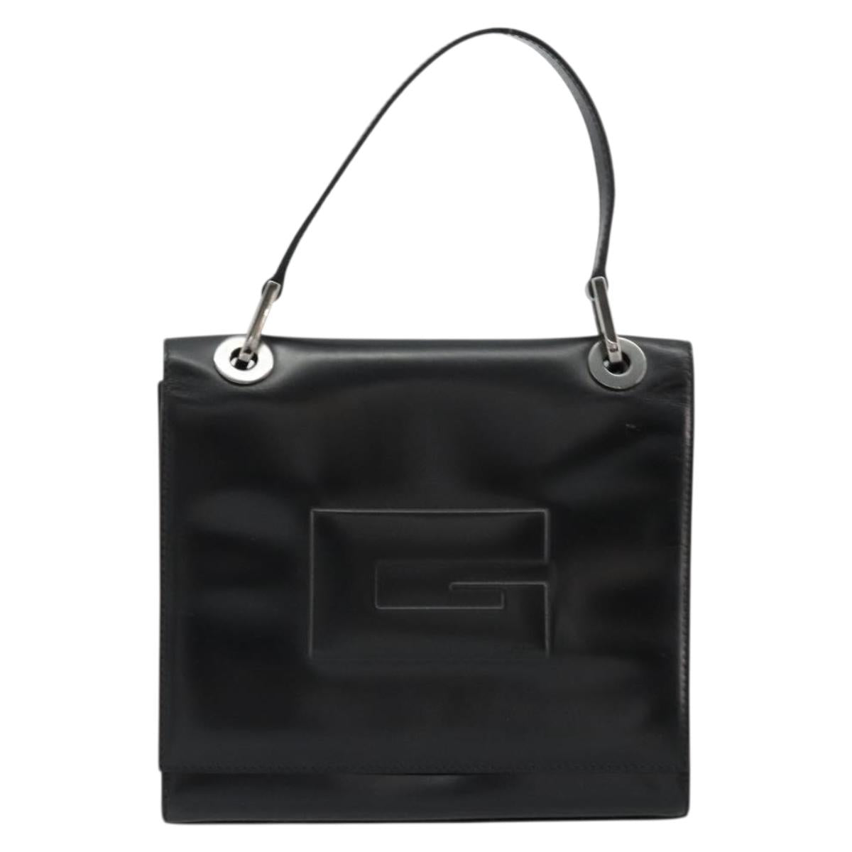 GUCCI Hand Bag Leather Black Silver 007 2002 Auth 176212