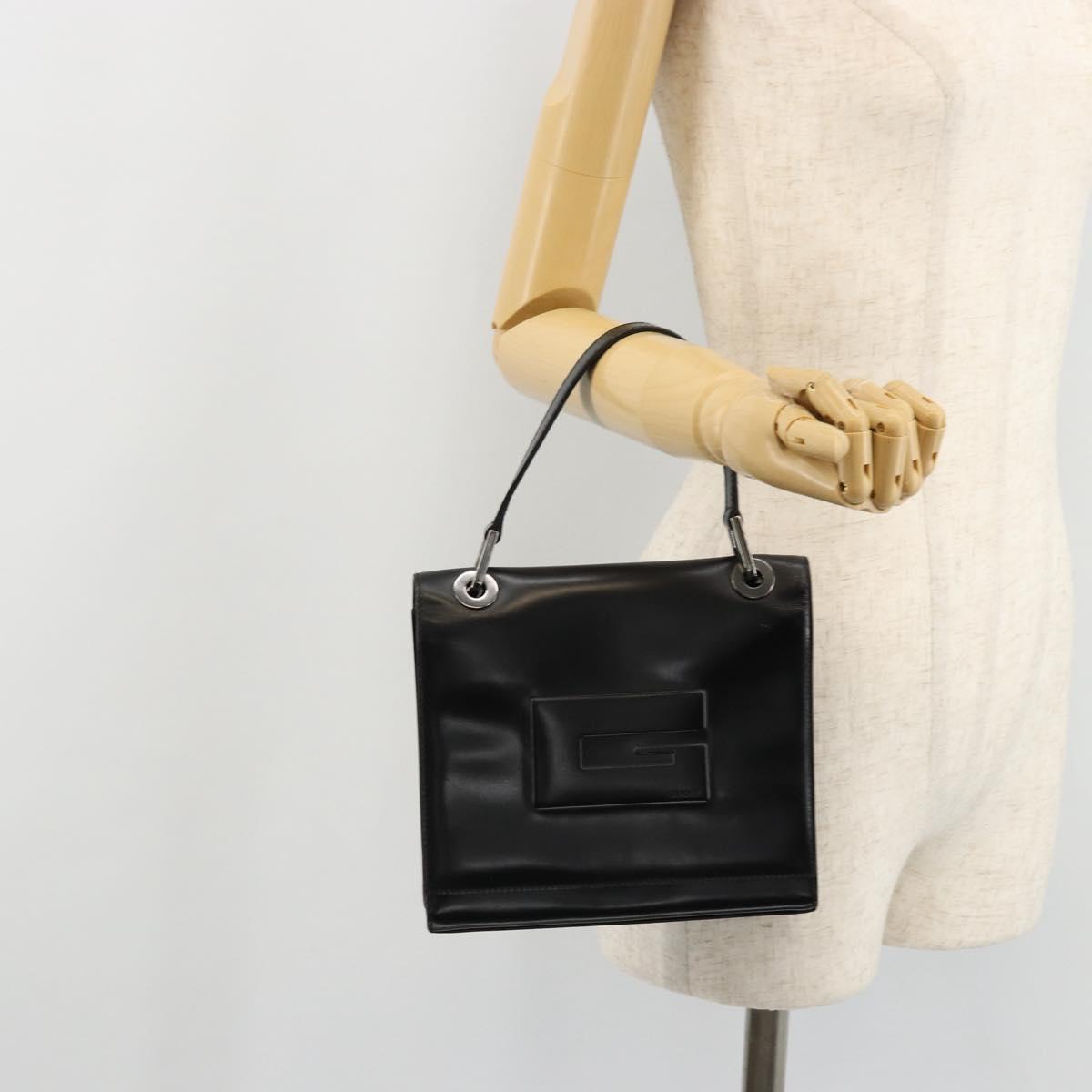 GUCCI Hand Bag Leather Black Silver 007 2002 Auth 176212