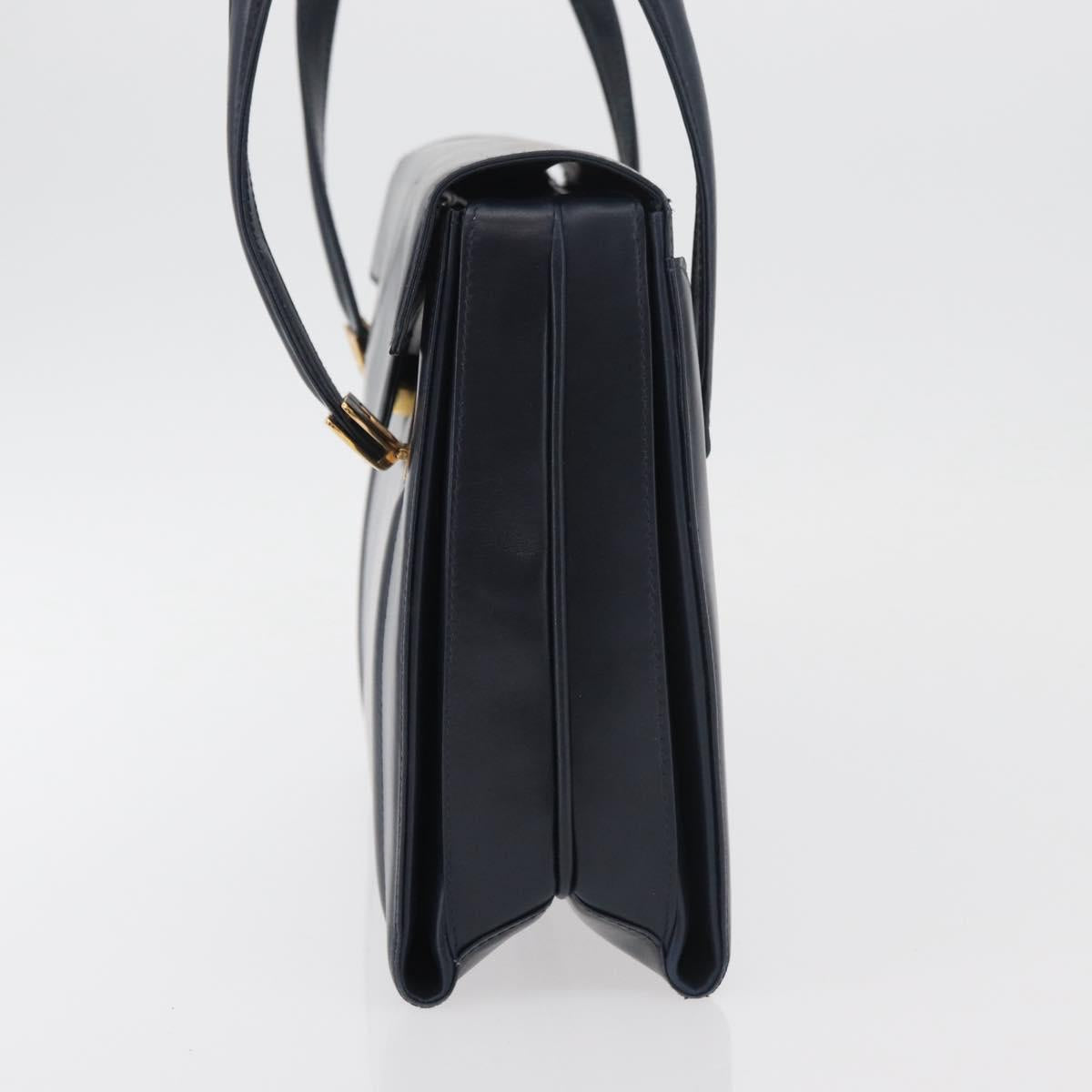 GUCCI Hand Bag Leather Navy Gold Auth 176213
