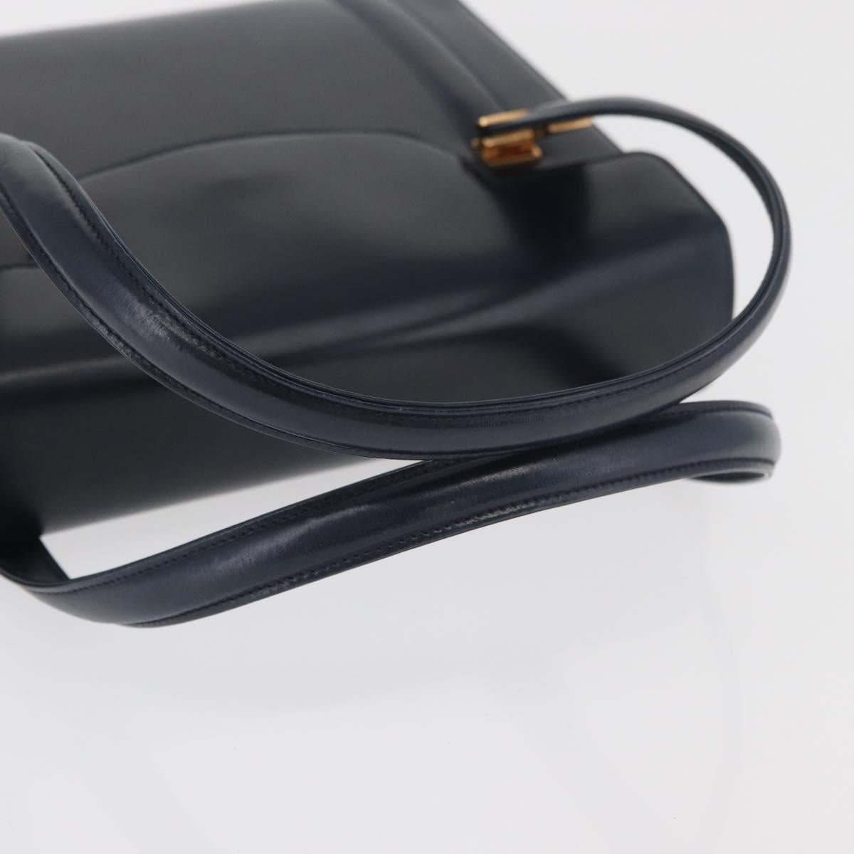 GUCCI Hand Bag Leather Navy Gold Auth 176213