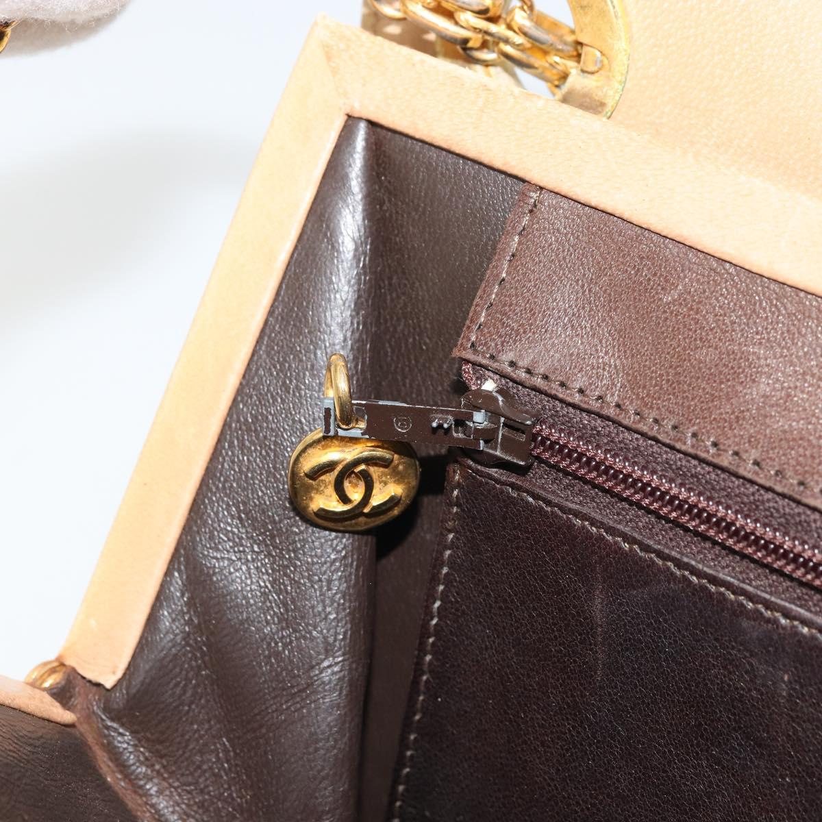 CHANEL Matelasse Chain Shoulder Bag Lamb Skin Beige Gold CC Auth 176218