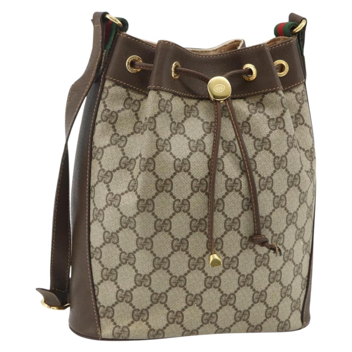 GUCCI GG Supreme Drawstring Bag Web Sherry Line PVC Beige 164 02 034 Auth 176220