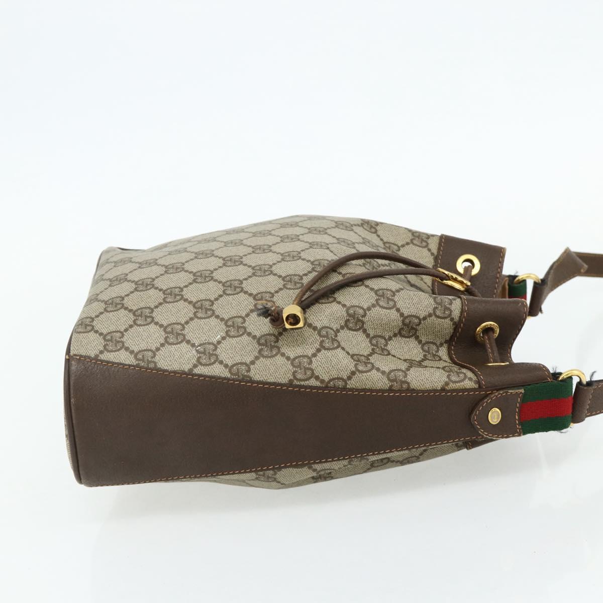 GUCCI GG Supreme Drawstring Bag Web Sherry Line PVC Beige 164 02 034 Auth 176220