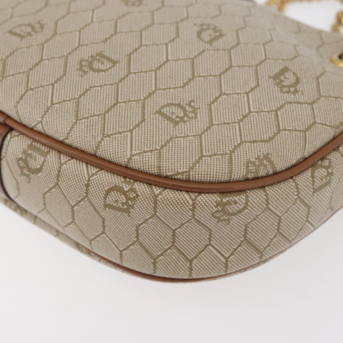 Christian Dior Honeycomb Canvas Chain Shoulder Bag PVC Beige Gold Auth 176223A