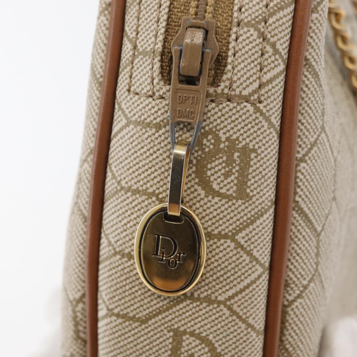 Christian Dior Honeycomb Canvas Chain Shoulder Bag PVC Beige Gold Auth 176223A