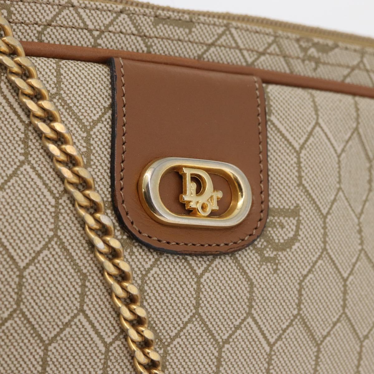 Christian Dior Honeycomb Canvas Chain Shoulder Bag PVC Beige Gold Auth 176223A