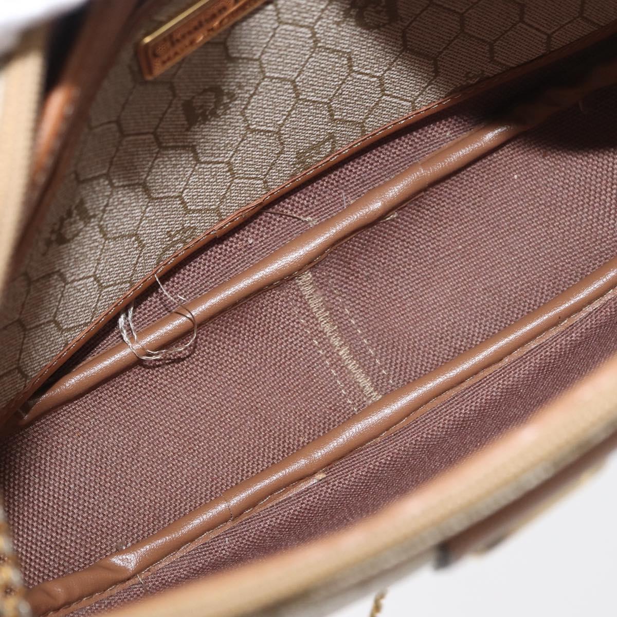 Christian Dior Honeycomb Canvas Chain Shoulder Bag PVC Beige Gold Auth 176223A