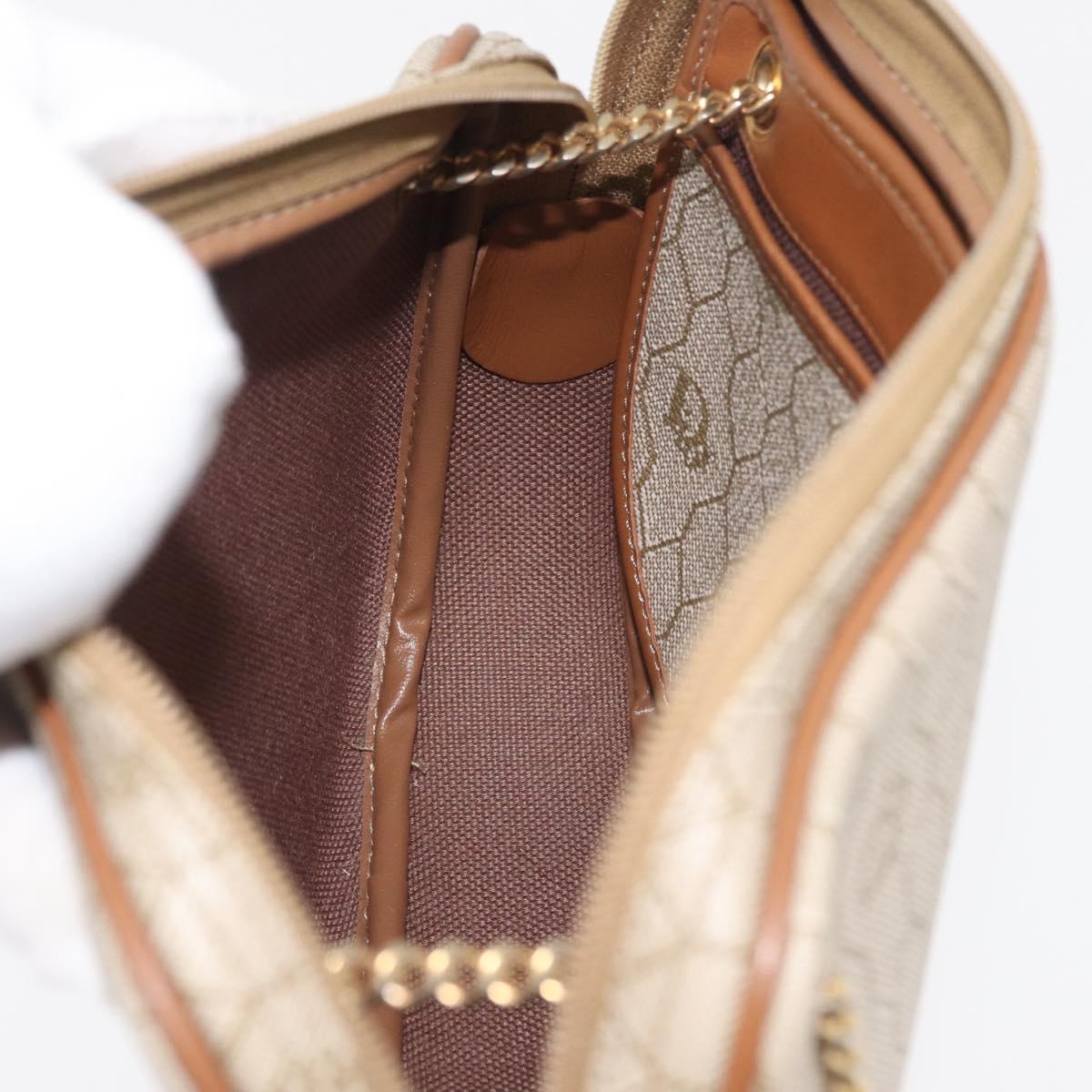 Christian Dior Honeycomb Canvas Chain Shoulder Bag PVC Beige Gold Auth 176223A