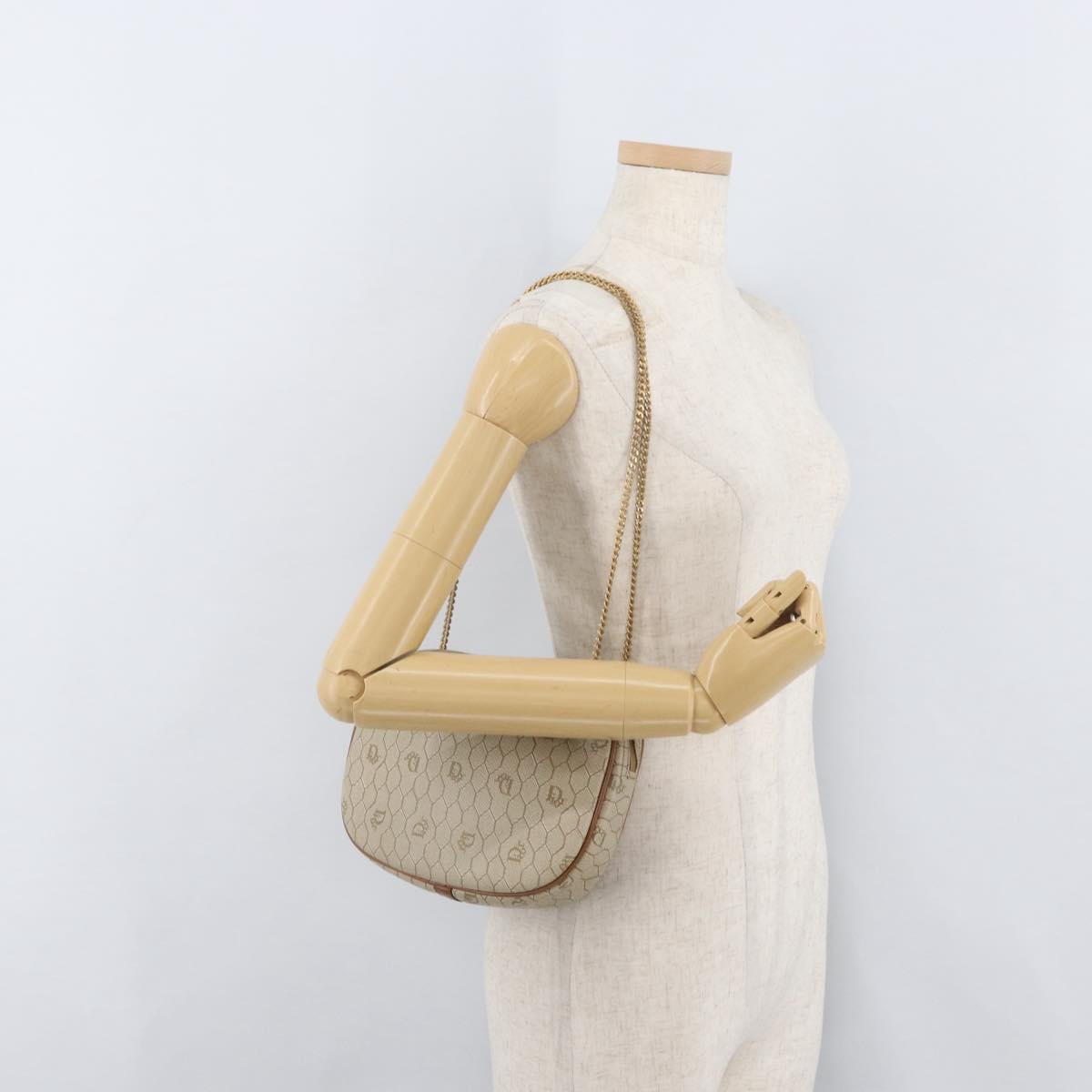 Christian Dior Honeycomb Canvas Chain Shoulder Bag PVC Beige Gold Auth 176223A