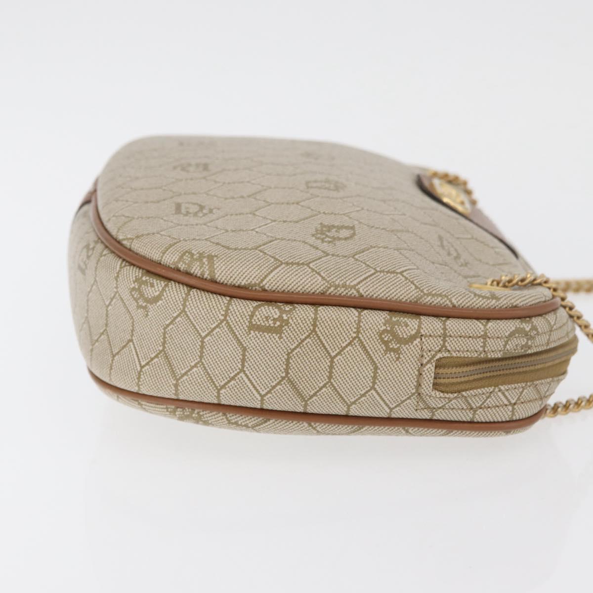 Christian Dior Honeycomb Canvas Chain Shoulder Bag PVC Beige Gold Auth 176223A