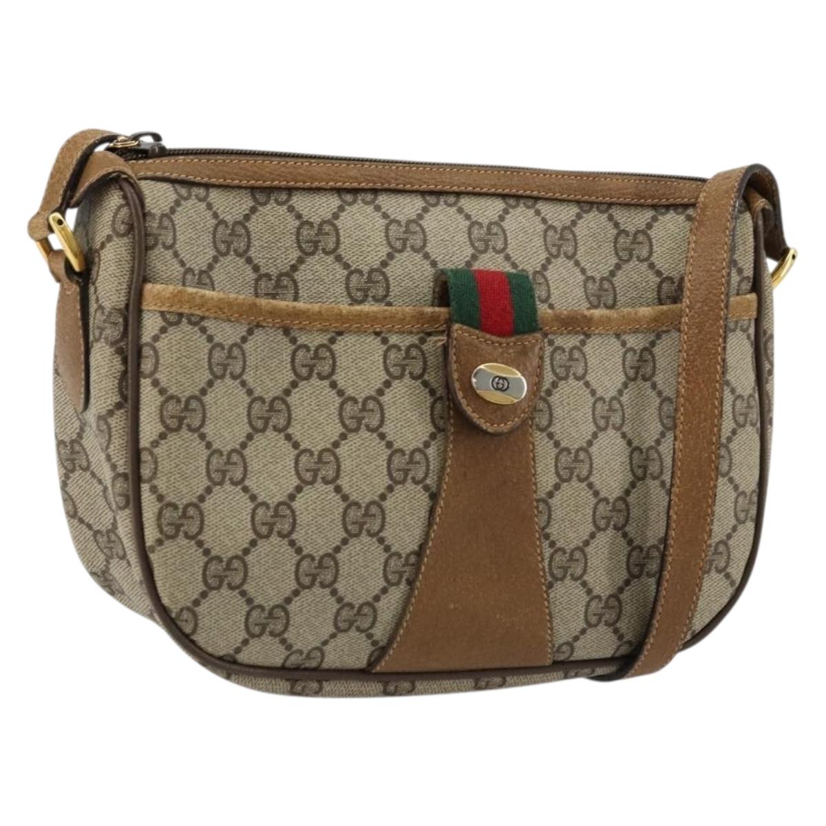 GUCCI GG Supreme Web Sherry Line Bag PVC Beige Gold 89 02 032 Auth 176224