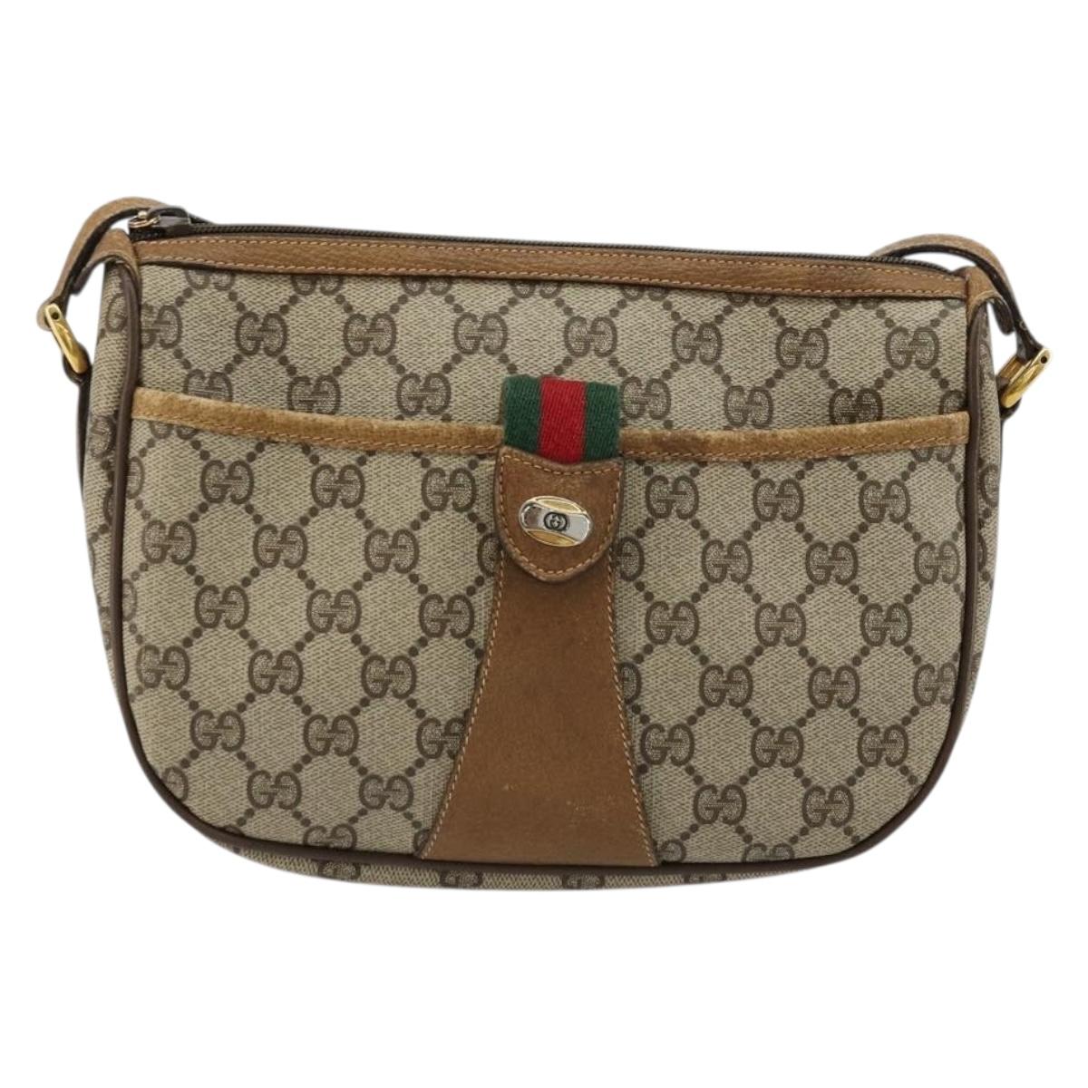 GUCCI GG Supreme Web Sherry Line Bag PVC Beige Gold 89 02 032 Auth 176224