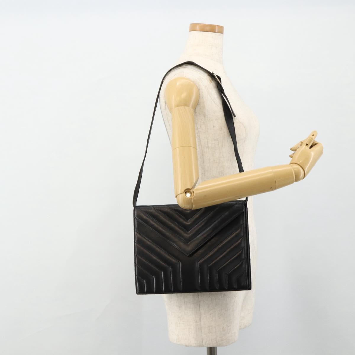 SAINT LAURENT Shoulder Bag Leather Black Silver Auth 176228
