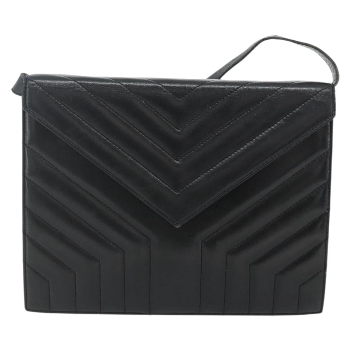 SAINT LAURENT Shoulder Bag Leather Black Silver Auth 176228