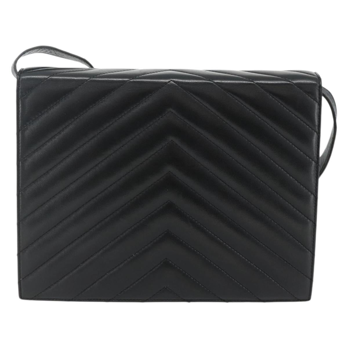 SAINT LAURENT Shoulder Bag Leather Black Silver Auth 176228