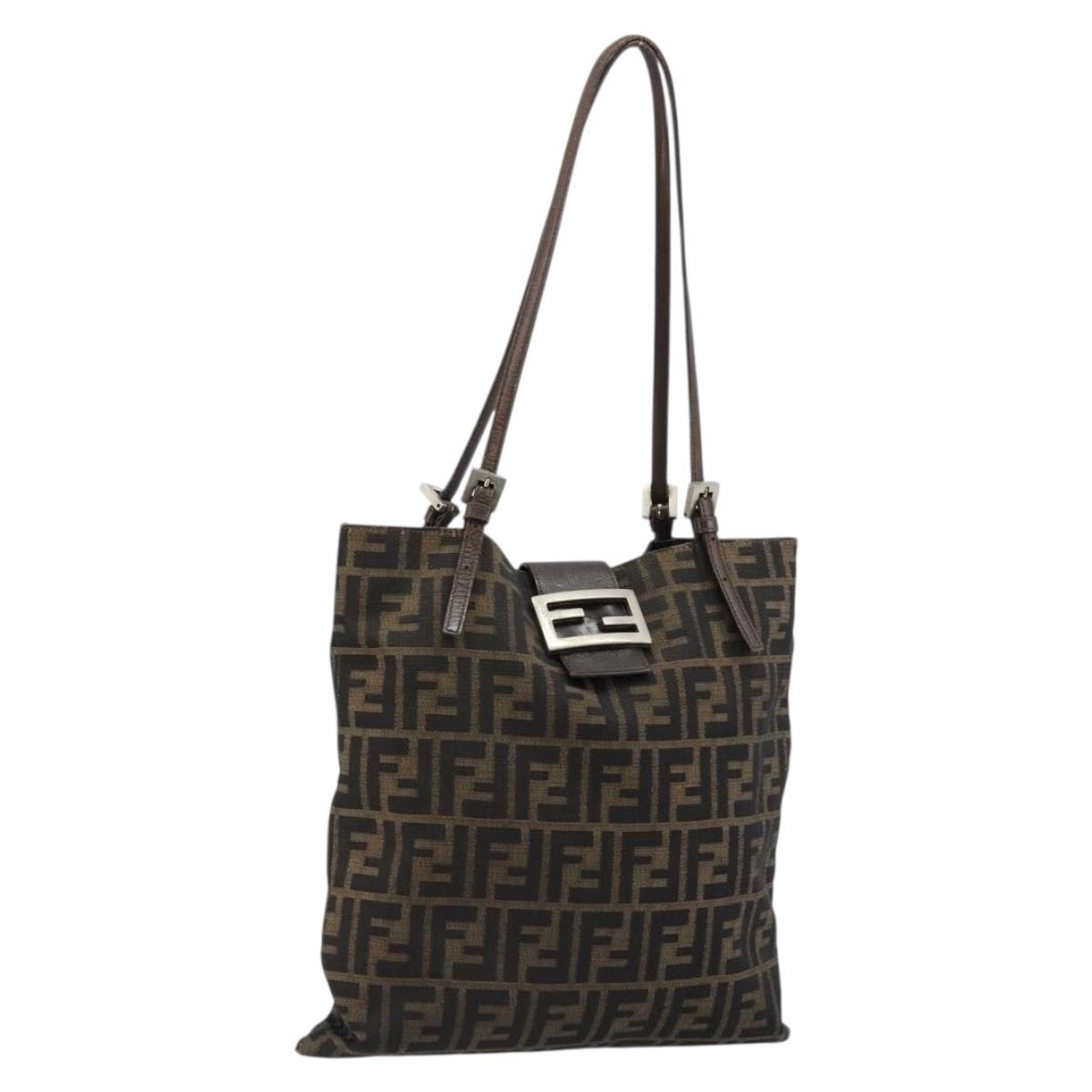 FENDI Zucca Canvas Tote Bag Black Brown Auth 176230