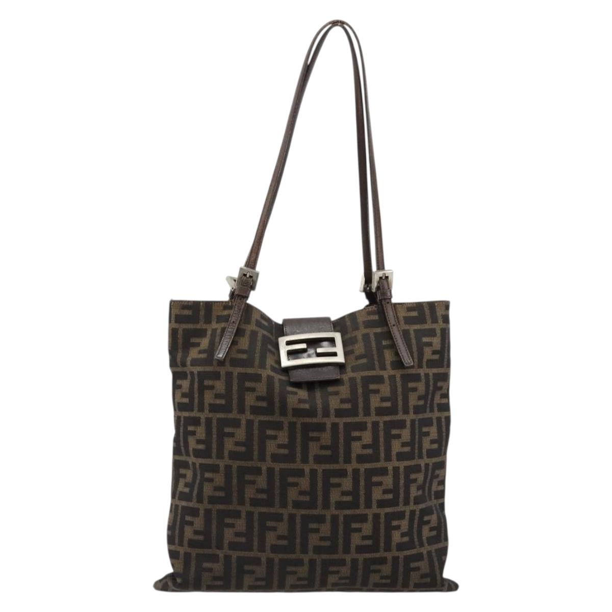 FENDI Zucca Canvas Tote Bag Black Brown Auth 176230