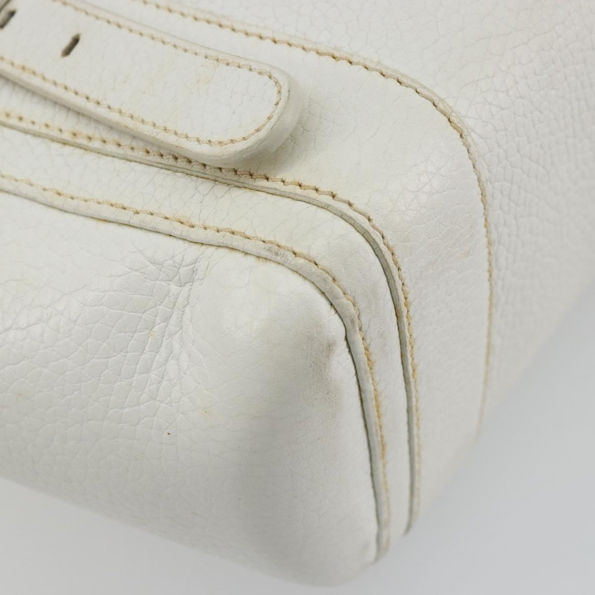 LOEWE Hand Bag Leather White Silver Auth 176235
